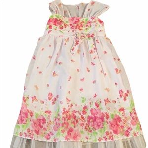 White with pink floral dress